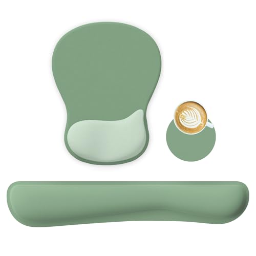 Wrist Rest Support for Mouse Pad Keyboard Set Circle Coaster Gaming Mouse Pad Ergonomic Gel Memory Foam Set for Computer, Laptop, Office, Pain Relief, Comfortably Typing Pure Green KM-34 - color: Km-34