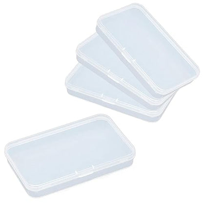 AKOAK Clear Polypropylene Rectangle Mini Storage Containers Box with Hinged Lid for Card,Accessories,Crafts,Learning Supplies,Screws,Drills,Battery,4.8" x 2.9" x 0.67",Pack of 4 | For Card, Accessories, Crafts, Learning Supplies, Screws, Drills, Battery