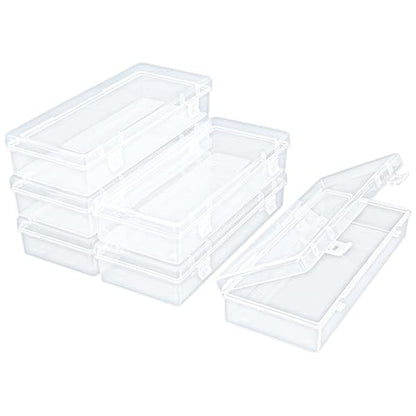 6 Pack Rectangular Clear Plastic Storage Containers Box with Hinged Lid for Beads and Other Small Craft Items (6.1 x 2.56 x 1.18 inch) | Hinged Lid, For Beads and Small Craft Items, 6.1 x 2.56 x 1.18 inch - size: 6.1 x 2.56 x 1.18 inch