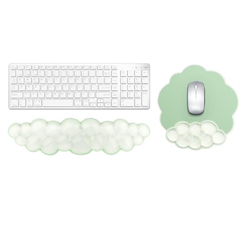 Gel Cloud Keyboard and Mouse Wrist Rest, Cute Wrist Support and Arm Support Rest for Typing Pain Relief，Suitable for Office/Computer/Laptop/Gaming Set-Green - color: Clear Cloud Green Set