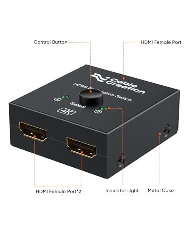 CableCreation HDMI Splitter 2 in 1 Out, 4K@60Hz HDMI Switch,HDMI Switch Box | Metal Case Bidirectional HDMI Switcher Compatible with PS5/4, Xbox, Roku, TV, Fire Stick, Blue-Ray Player etc