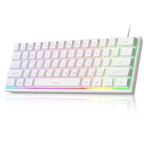 MageGee Mini 60% Gaming Keyboard, Upgrade RGB Backlit 61 Key Ultra-Compact Keyboard, TS91 Ergonomic Waterproof Mechanical Feeling Office Computer Keyboard for PC, MAC, PS4, Xbox ONE Gamer(White) - color: White