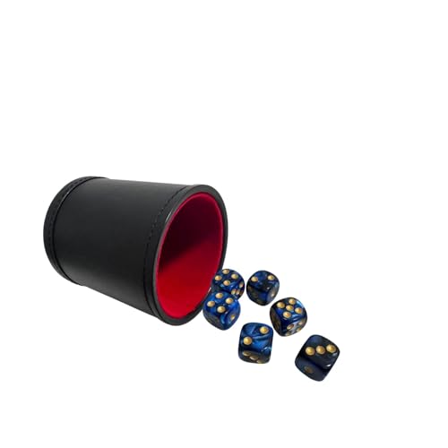 PU Leatherette Dice Cup with 6 D6 Black and Blue Dice for Yahtzee Farkle Bar Party Dice Games - color: Red Black E