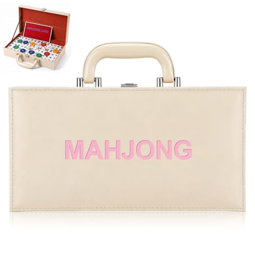 Empty Mahjong Case 12.7" x 6.7" x 3.1" Mah Jong Tile Protective Box (Mahj Case Only) Rectangle Storage for 1.2" Tile Portable Mahjong Holder Box for Game Party Travel Gathering(White) - color: White
