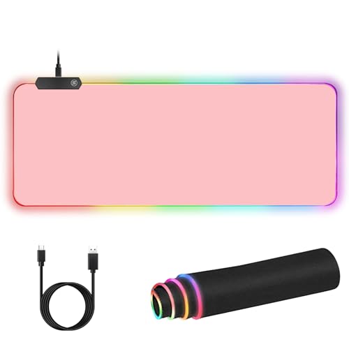 RGB Large Gaming Mouse Pad, Extended Mouse Pad with 12 Lighting Effects, Water Proof Mutispandex Surface, Non-Slip Rubber Base, 80x30 cm / 31.5×11.8 in (Pink) - color: Pink