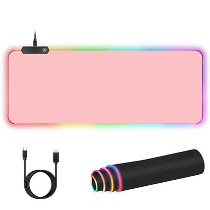 RGB Large Gaming Mouse Pad, Extended Mouse Pad with 12 Lighting Effects, Water Proof Mutispandex Surface, Non-Slip Rubber Base, 80x30 cm / 31.5×11.8 in (Pink) - color: Pink