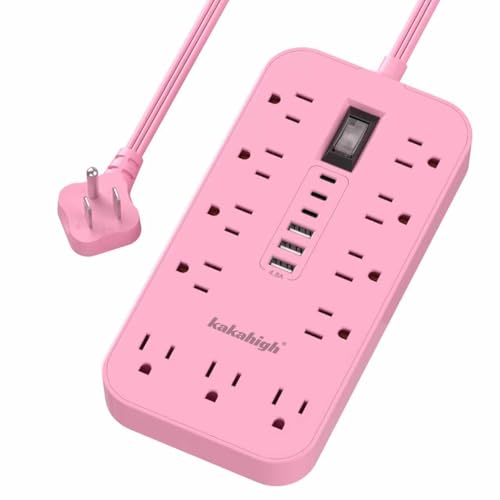 Pink Extension Cord with Multiple Outlets- 5 FT | Kawaii Extension Cord with 11 AC Outlet 6 USB, Charging Station for Cute Pink Kawaii Desk Home Room Decor Essentials Gifts - color: Pink, size: 5FT