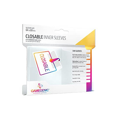 Closable Inner Sleeves | Pack of 100 Clear Standard Card Game Sleeves | Extra-High Clarity | Professional Protection for Up to 100 TCG Decks, Card Games and Board Games | Made by Gamegenic