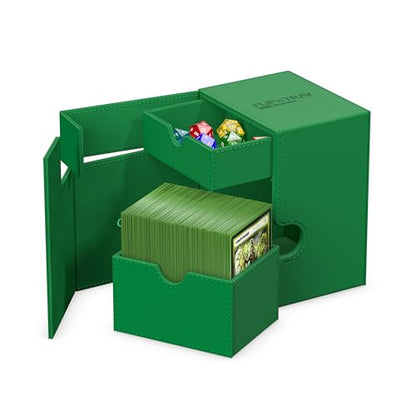 Ultimate Guard Flip'n'Tray 133+, Deck Case for 133 Double-Sleeved TCG Cards + Dice Tray, Green, Independent Magnetic Closure & Microfiber Inner Lining - color: Green, size: 133+