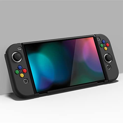 PlayVital AlterGrips Protective Slim Case for Nintendo Switch OLED, Ergonomic Grip Cover for Joycon, Dockable Hard Shell for Switch OLED w/Thumb Grip Caps & Button Caps - color: Black