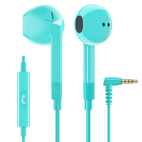 LUDOS FEROX Wired Earbuds in-Ear Headphones, 5 Year Warranty, Earphones with Microphone, Noise Isolation Corded for 3.5mm Jack Ear Buds for iPhone, Samsung, Laptop, Kids, School Students - Turquoise - color: Turquoise, style: 3.5 mm
