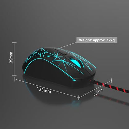 MageGee G6 Wired Gaming Mouse, Ergonomic USB Optical Mouse with 7 Colors Breathing LED Backlit, 6 Adjustable Speed Levels from 600 to 3200 for Laptop PC Computer Games & Work, Black - color: black