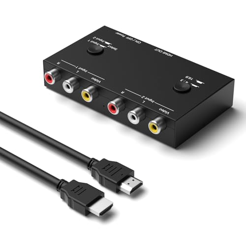 2 Port RCA/AV to HDMI Converter Adapter Support 16:9/4:3 for WII/N64/PS1/PS2/PS3/VHS/VCR/DVD Players etc(2 AV in 1 HDMI Out) - style: 2Port AV to HDMI Converter