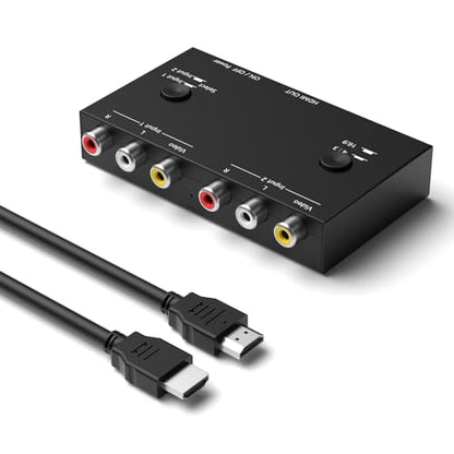 2 Port RCA/AV to HDMI Converter Adapter Support 16:9/4:3 for WII/N64/PS1/PS2/PS3/VHS/VCR/DVD Players etc(2 AV in 1 HDMI Out) - style: 2Port AV to HDMI Converter