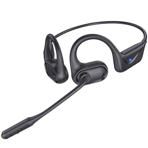 Open Ear Headphones with Mic, 29g Bluetooth Headset, Air Conduction Headphones with Dual Device Connection & Mute, Wireless Headset with Mic for Work, Driving, Office, Workout, Black