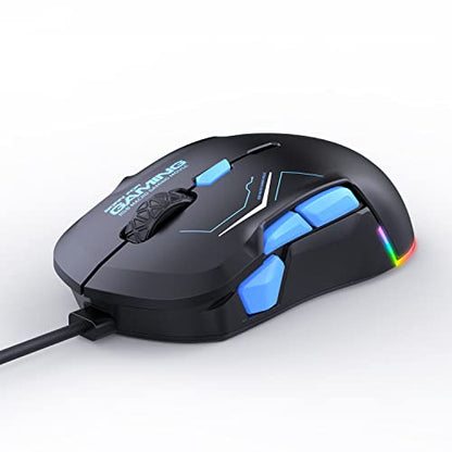 High-Performance Wired Gaming Mouse with Dynamic RGB Lighting, 12800 DPI Adjustable, Multi-Functional Mouse with 10 Customizable Macro Buttons (Black-Blue) - color: Black-Blue