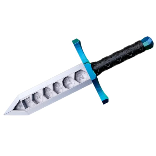 3D BEST-Q Dice Sword Holder (Dragon-Patterned 7PCS D20 Dice Set Included), Custom Polyhedral Dice Storage for Tabletop RPG - Dungeons and Dragons - DND - D&D (Blue&Green) - color: Blue&green