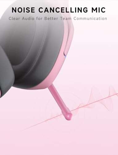 Gvyugke 2.4GHz Wireless Gaming Headsets for PS5, PS4, PC, Switch - Bluetooth 5.3 Gaming Headphones with Noise Canceling Mic, 7.1 Surround Sound, 70H Battery, Blue Lighting - Blush Pink - color: Blush Pink
