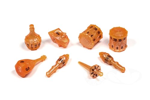 PolyHero Bard Dice Set – Amber Ale |Polyheadral Shaped Dice for D&D & RPG - Role Playing Games | 8-Piece Themed Set, Unique Gift for Tabletop Gamers - color: Amber Ale