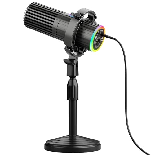 BASN USB/XLR Dynamic Microphone, Live Streaming, Gaming Recording with Three-in-One Mute Button,RGB Lighting and MIC Stand for PC (Gray) SL2000 - color: Gray