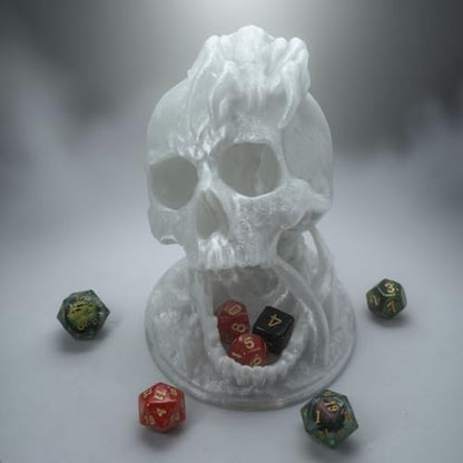 Skull Dice Tower Dungeons and Dragons RPG abletop Roleplaying Game Jail D&D (Random 7PCS D20 Dice Set Included) Crystal - color: Crystal