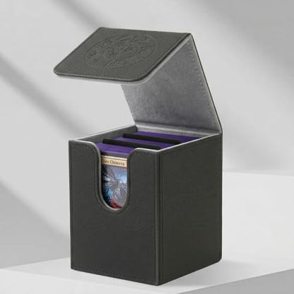 MTG Commander Deck Box - Holds 100+ Cards, Magnetic Closure | Premium PU leather fits 100+ single-sleeved cards durable magnetic closure ideal for TCG/CCG - color: Black, size: 100