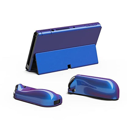 PlayVital AlterGrips Protective Slim Case for Nintendo Switch OLED, Ergonomic Grip Cover for Joycon, Dockable Hard Shell for Switch OLED w/Thumb Grip Caps & Button Caps - color: Glossy Chameleon Purple Blue