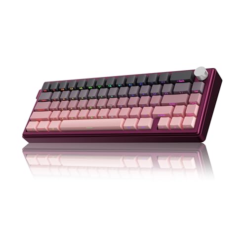 KY65 Wireless Mechanical Keyboard,65% Gasket Hot Swappable Custom Keyboard,RGB Backlit,Pre-lubed Gateron Switches,Side Printed PBT Keycaps,2.4GHz/TYPE-C/BT5.0 Mechanical Gaming Keyboards, Pink&Black - color: Pink&Black, size: Jade 3.0 blue switch