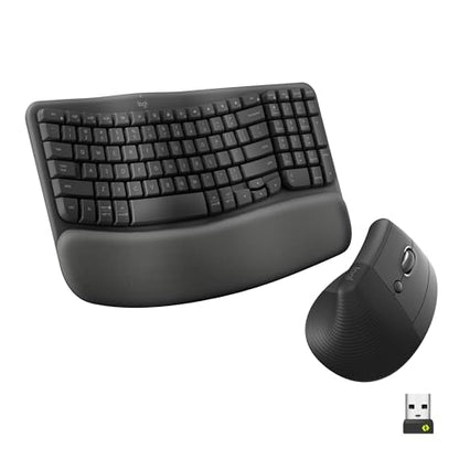Logitech Wave Keys & Lift Vertical Mouse - Ergonomic Wireless Keyboard and Mouse Combo - with Cushioned Palm Rest, Easy-Switch, Bluetooth, for Multi-OS, Windows/Mac - Graphite - color: Graphite, style: Right-Handed