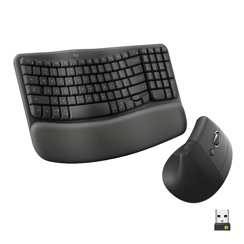 Logitech Wave Keys & Lift Vertical Mouse - Ergonomic Wireless Keyboard and Mouse Combo - with Cushioned Palm Rest, Easy-Switch, Bluetooth, for Multi-OS, Windows/Mac - Graphite - color: Graphite, style: Right-Handed