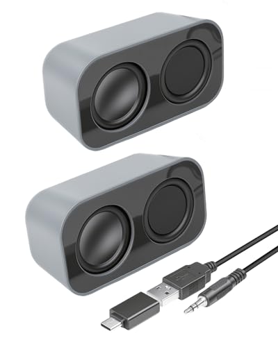 GELRHONR Computer Speakers for Desktop PC, 2×3W Small Stereo Speakers,USB Powered with 3.5mm Aux and Volume Control,Plug and Play for Laptop,Tablet 1.2M,Grey
