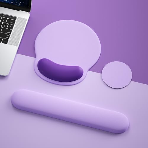 Mouse Pad with Keyboard Wrist Rest,Ergonomic Mouse Pad Wrist Support PU Base with Coaster,Mousepad with Nonslip Base for Computer Laptop Keyboard Home&Office - color: H-Purple