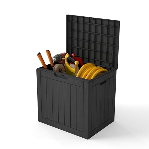 35 Gallon deck box Outdoor Cushion Storage Waterproof, Outdoor Storage Box with Lockable Lid & UV-Resistant for Patio Furniture, Outdoor Cushions, Garden Tools and Pool Supplies, Black - color: Black, size: 35 GAL