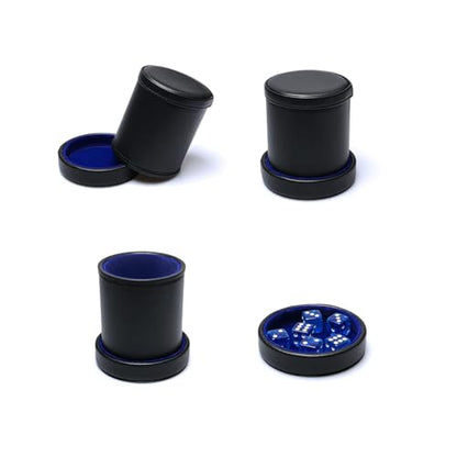 PU Leather Dice Cup with Lid, Blue Velvet Interior Quiet Dice Shaker Cup Including 6 BlueTranslucent Dice for Liars/Farkle/Yahtzee Games, 1 Pack - color: Dark Blue