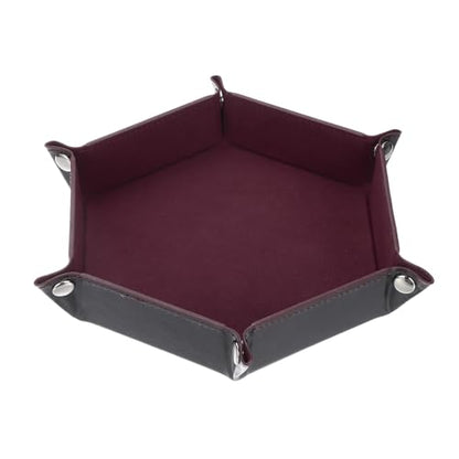 Dice Tray 10" PU Leather Velvet Folding Hexagon Dice Rolling Tray Holder Storage Box Perfect for RPG DND Table Games & Entryway & Nightstand Organizer (Red Coffee, 1pcs) - color: Red Coffee