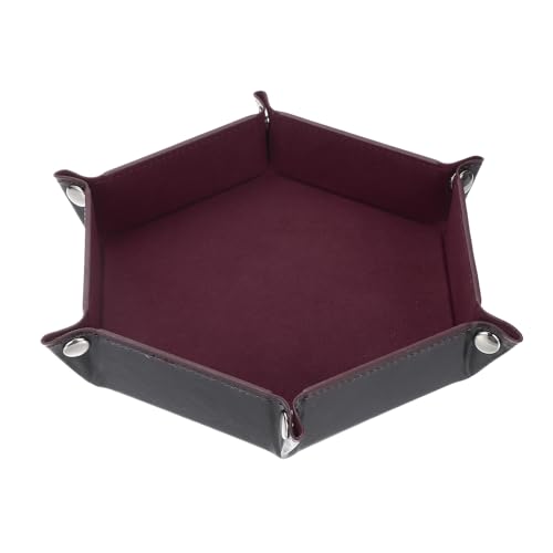 Dice Tray 10" PU Leather Velvet Folding Hexagon Dice Rolling Tray Holder Storage Box Perfect for RPG DND Table Games & Entryway & Nightstand Organizer (Red Coffee, 1pcs) - color: Red Coffee