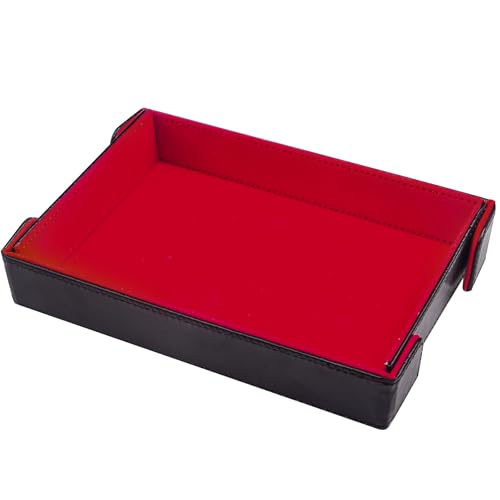 SIQUK Magnetic Folding Dice Tray Rectangle Dice Rolling Tray PU Leather Dice Trays Foldable Dice Holder Dice Rolling Mat Storage Box for D&D RPG Dice Games, Red - color: Red