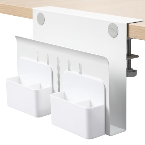 MAXECHO Desk Side Storage, Under Desk Laptop Mount, Table Side Hanging File Organizer, No Drill Clamp On Cable Management Tray, Laptop Holder with Magnetic Pen Holder for Office and Home, Load 22 Lbs - color: White, size: Single-deck with Pen Holder