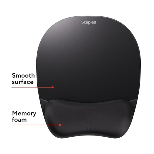 Foam Mouse Pad with Wrist Rest, Memory Foam, Black, Non-Skid, 8.07 x 9.48 Inches