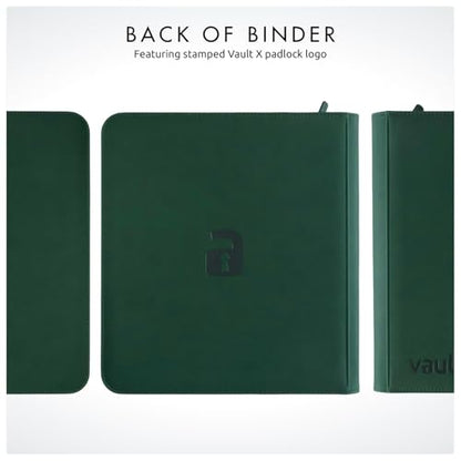 Vault X 12 Pocket XL Zip Trading Card Binder 624 Cards Exo-Tec (Green) | Holds 624 standard-size TCG cards in 26 side-loading 12-pocket pages. Padded, water-resistant Exo-Tec cover. - color: Green, size: 12 Pocket XL