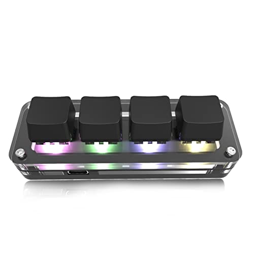 4 Keys Mini Keypad One Handed Mechanical Gaming Keyboard, Multifunctional Shortcut DIY Programmable Macro Keyboard, RGB Backlight, Plug and Play, OSU Gaming Keyboard for Office, Game, Music, etc.