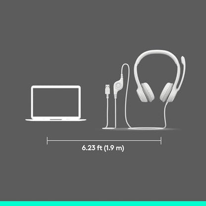 Logitech H390 Wired Headset PC/Laptop Stereo Headphones - Off White | Stereo Headphones for PC/Laptop, USB-A, In-Line Controls, Works with Chromebook - color: Off White, style: USB-A