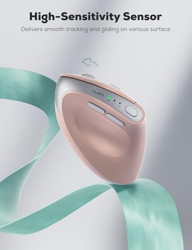Nulea Ergonomic Vertical Wireless Mouse with Silent Click and Rechargeable | Dual Mode Bluetooth and 2.4G Mouse With 6 Buttons, Long Battery Life,4 Adjustable DPI, Quiet Operation for Laptop and Desktop - color: Pink