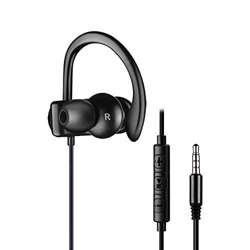 Single Earbud, One Ear Sport Earphone with Hook, Mono Headphone with Mic and in-line Control for Safe Driving, Biking, Running, Gaming and Working, for Right Ear Wearing Only, CGS09 | One Ear Mono Headphone with Mic & Ear Hook, for 3.5mm Audio Devices Use