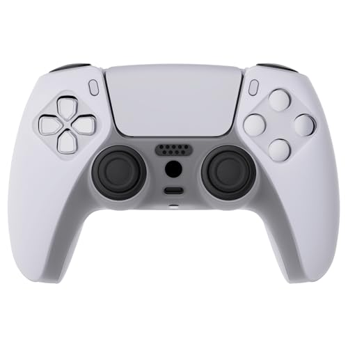 PlayVital Transparent Clear White Pure Series Anti-Slip Silicone Cover Skin for ps5 Controller, Soft Rubber Case for ps5 Wireless Controller with Clear White Thumb Grip Caps - color: Transparent Clear White
