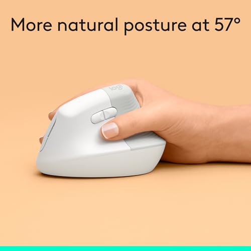 Logitech Lift Vertical Ergonomic Wireless Mouse - Off White | Connect via Bluetooth or included Logi Bolt USB-A receiver, quiet clicks, 4 of 6 buttons customizable, Windows Mac compatible - color: Off White, style: Right-Handed