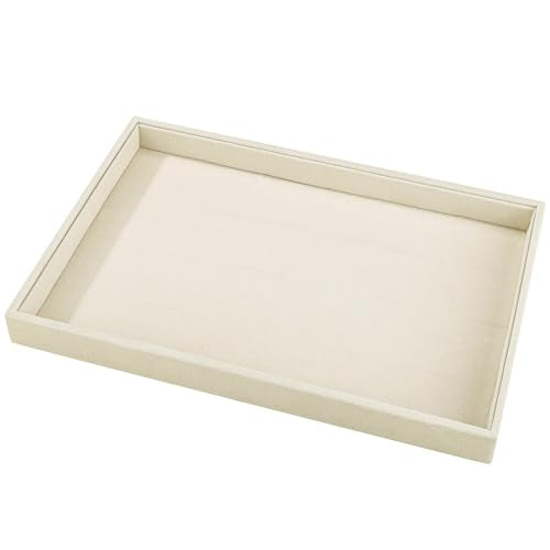 13.8" x 9.5" Velvet Jewelry Tray Jewelry Display Tray Stackable Empty Plate | Jewelry Organizer Trays for Earrings Necklaces Bracelet Rings Display Showcase - Light Khaki - color: Light Khaki, size: Flat Tray 13.8"x9.5"