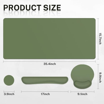 Britimes Olive Green Keyboard Mouse Pad Set 4in1 Large Mousepad+Keyboard Wrist Rest+Mouse Wrist Rest+Coaster Ergonomic Design for Home Office Computer 35.4x15.7Inches - color: Olive Green