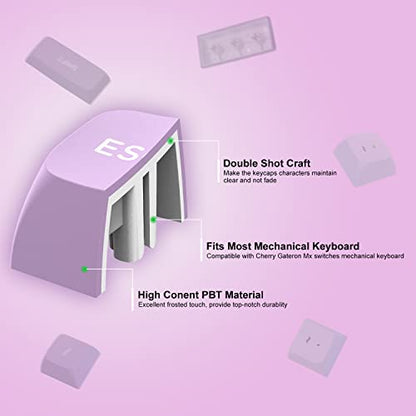 dagaladoo Double Shot PBT keycaps Set, ISA Profile Keyboard Keycaps | Retro key caps full size,Custom keycaps for 60% 65% 75% 100% Cherry-MX switch Mechanical Keyboard(White/Purple,169-keys) - color: White/Purple