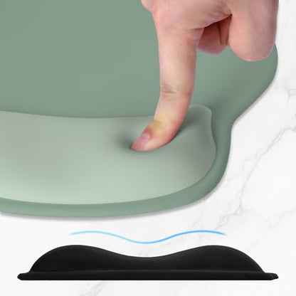 ITNRSIIET Ergonomic Mouse Pad with Wider Memory Foam Wrist Rest +17%, Curved Cushion Reduces Pressure 20%, Pain Relief, Non-Slip, Smooth, Cute Color Desk Accessory, 9.85 x 9 inch, Sage Mint Gradient - color: Sage Mint Gradient